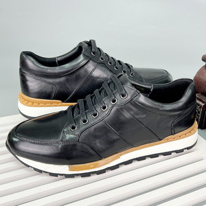 Men Genuine Leather <b>Round</b> <b>Toe</b> Walking Shoes Breathable Low <b>Heel</b> Cow Leather Solid Color Casual Outdoor Wear - Product Image 3
