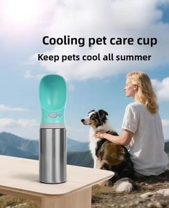 Bouteille d'eau rafraîchissante pour animaux de compagnie, en acier inoxydable, gourde anti-fuite pour chien, distributeur d'eau pour chiot pour les promenades en extérieur - Product Image 1