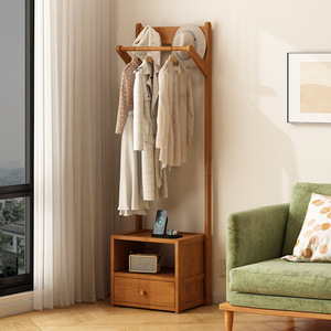 Solid wood floor-standing bedside table and <b>clothes</b> <b>rack</b>, suitable for home use in bedrooms. Small and multifunctional storage - Product Image 3
