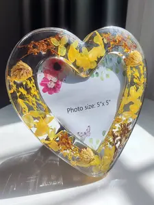 מסגרת תמונה אקרילית 5*5 אינץ' מסגרת תמונה בצורת לב באיכות גבוהה עם קריסטל פרחים מיובשים בסגנון מודרני