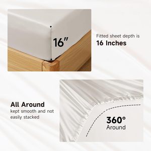 Parure de draps de luxe 100 % soie 200 fils, 4 pièces, poches profondes de 40 cm, 1 drap-housse, 1 drap plat, 2 taies d'oreiller, housse de couette - Product Image 4