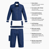 Ensemble de vêtements de travail en denim, veste et pantalon avec éléments réfléchissants, uniformes de travail durables pour l'été