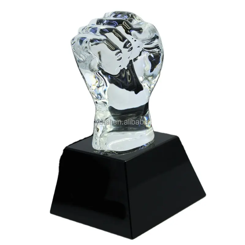 Factory wholesale business award crystal glass hand trophy crystal fist trophy