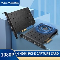 Carte de capture vidéo PCIe 4 canaux personnalisable compatible HD 1080p 60fps avec adaptateur de streaming en direct OBS et quatre ports
