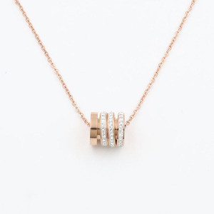 Stainless Steel Pendant Necklace Rose Gold Round Pave Setting Geometric Design <b>Gift</b> For Girls Best <b>Friends</b> - Product Image 5