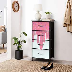 Cómoda con rociadores de helado rosa, sala de estar cajones para almacenamiento de 4, dormitorio, decoración del hogar en Stock, tema dulce divertido - Product Image 1