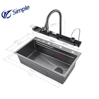 Grande évier de cuisine multifonction à bac unique, anti-rayures, avec affichage numérique LED, cascade, lave-tasses et distributeur de savon
