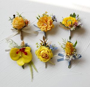 All'ingrosso su misura sposo nuziale festa del ballo di fine anno di nozze giallo artificiale serie spilla fiore spalla fiore corpetto fiore - Product Image 6