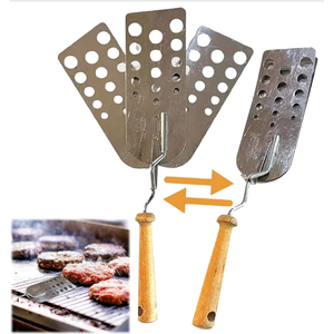 Spatule de retournement de viande pour barbecue en acier inoxydable, avec fentes, résistante à la chaleur, pour hamburgers et poisson, ustensile de cuisine - Product Image 1