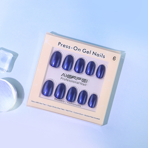 Faux <span class=keywords><strong>ongles</strong></span> à presser en ABS chromé argenté, <span class=keywords><strong>bleu</strong></span> métallisé, forme ovale, 24 pièces, couvrance totale, certifiés CE, pré-conçus - Product Image 1