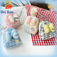 Dompet Koin Mini dengan Bordir Bintang dan Pita Besar, Dompet Kecil Lucu dengan Ritsleting, Tempat Lipstik, Kantong Kunci, Tas Penyimpanan Perhiasan Kawaii untuk Anak Perempuan