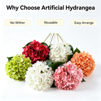 Tekstur Realistis, Bunga Mekar Padat, Tahan Luntur, Dekorasi Meja Pernikahan/Rumah, Pesta, Batang Bunga Hydrangea Merah Buatan dari Sutra