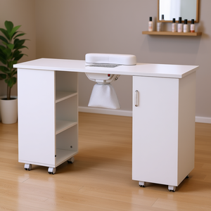 Table de manucure avec aspirateur électrique, poste de travail mobile à 8 roues pour nail art, repose-poignet, blanc - Product Image 2