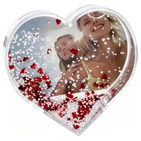 Cadre photo liquide OEM de petite taille, personnalisé avec paillettes, à remplir d'eau, ornement de bureau en forme de cœur, cadre photo à eau et huile
