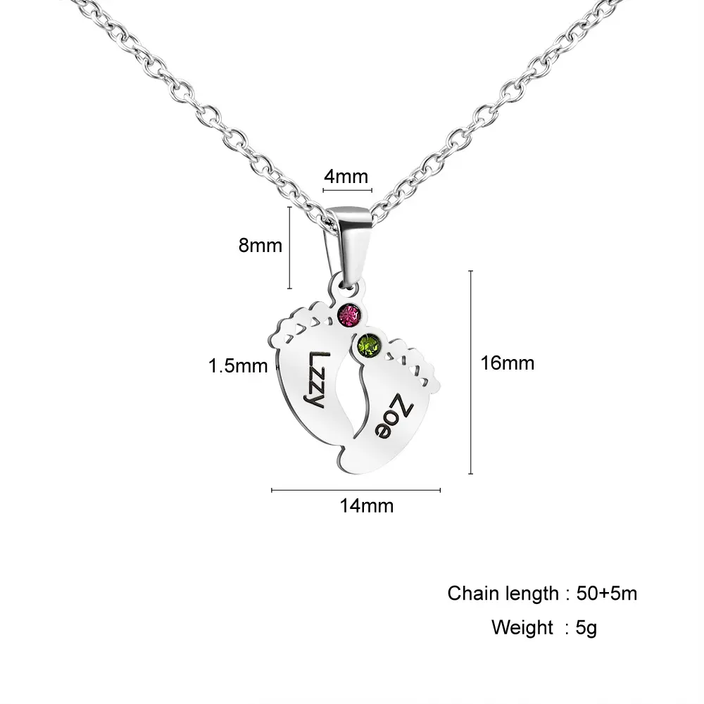 Personalized Mothers Necklace Custom Baby Feet Pendant Necklace for Mom with Birthstone