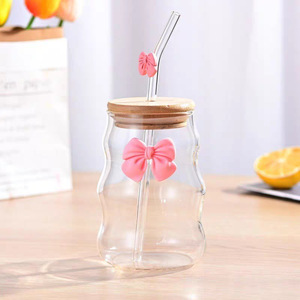 Gobelet à eau écologique avec couvercle en bambou, <span class=keywords><strong>design</strong></span> mignon avec nœud, pour usage domestique, jus, café, fête, logo personnalisable - Product Image 6
