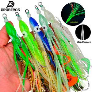 PROBEROS Luminous Octopus Assist Señuelo de Pesca de Arrastre con 3 Anzuelos, Cabeza de Plástico y Falda, Cebo Duro Artificial para Pesca en Aguas Profundas - Product Image 1