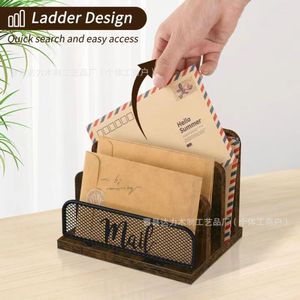 Wooden Multi Tier Desktop <b>File</b> Organizer 3 Layers Standing Type Office <b>Storage</b> Rack For Documents And Mail - Product Image 2