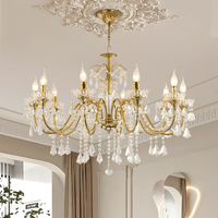 Lustre JACKSUN en cristal K9 doré de grande taille, style rétro, pour salle à manger, lumière principale, base E14, 8 lumières, lustre suspendu en cristal de luxe