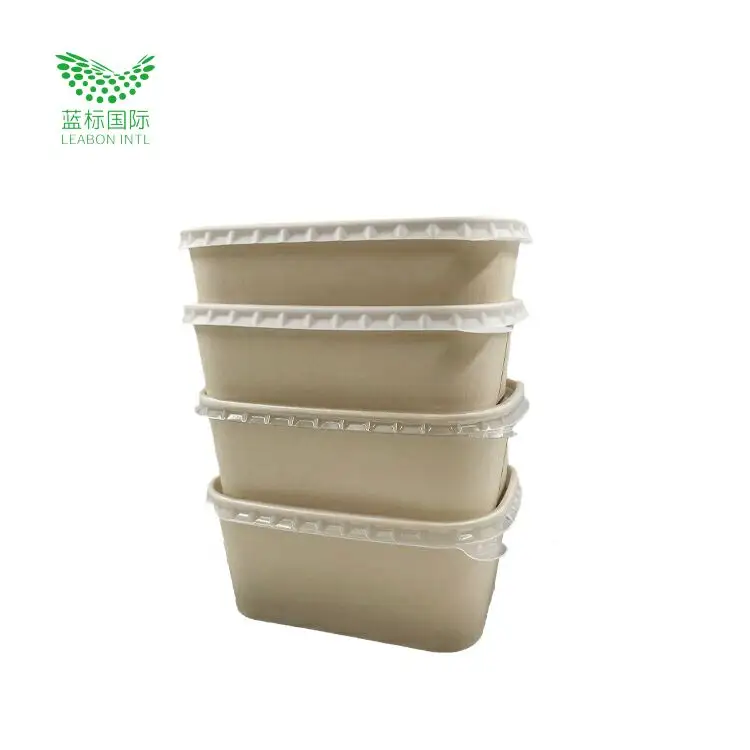 Caja de papel kraft Rectangular Biodegradable, caja de fibra de bambú con tapas PLA, PP y PET, 300 Uds. Por caja