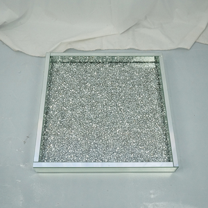 Hot Sale WXMT-019 Modern HomeDecor Silver Crushed Diamond Glass Square <strong>Mirror</strong> <strong>Trays</strong> - Product Image 6