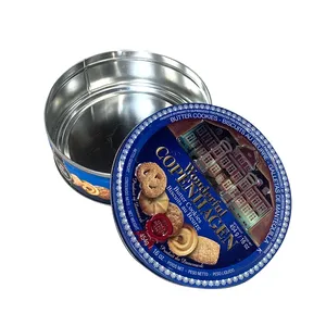 Пищевой бисквит, жестяная круглая жестяная коробка с индивидуальным принтом и логотипом с тиснением для упаковки печенья, шоколада и конфет