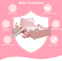 Camas Modernas de Madera con Diseño de Hello Kitty para Dormitorio Infantil de Niñas con Tobogán y Escaleras