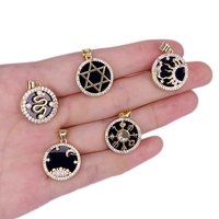 Pendentif tendance en laiton avec breloques étoile, lune, soleil, boussole, étoile de David, zircon et agate noire, accessoire pour collier et bijoux DIY