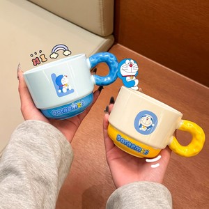 Ensemble de 4 tasses en céramique Zuo Mu Doraemon, peintes à la main avec poignée, sérigraphiées, pour couples, étudiants, cadeau de bureau, hiver 2025 - Product Image 2