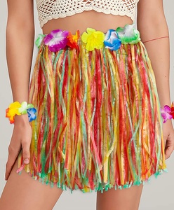 Jupe en herbe hawaïenne pour enfants de 40 cm de long, élastique, avec fleurs d'hibiscus, pour fête d'anniversaire, décorations de fête tropicale - Product Image 2
