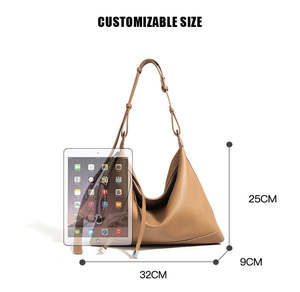 Sac à bandoulière en cuir véritable grande capacité pour femme, style rétro, personnalisable, avec fermeture éclair - Product Image 3