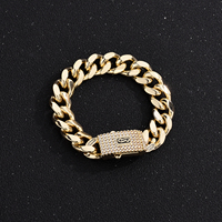 Bracelet chaîne cubaine pour homme en laiton plaqué or 14 carats avec zircon CZ, style hip-hop, idéal pour les fêtes - Vente en gros de bijoux de mode