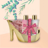 Vente en gros cosmétiques de marque privée bon prix chaussures à talons hauts forme gel douche et lotion pour le corps coffret cadeau pour le bain la peau