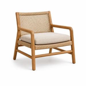 Fauteuil de salon extérieur pour terrasse, jardin, café, maison, en teck massif avec rotin, mobilier de qualité supérieure - Product Image 1