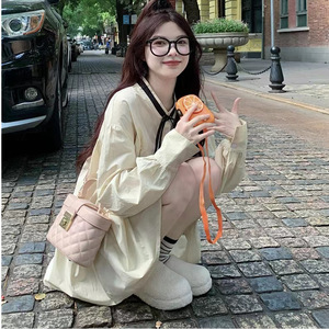 French Style Long Sleeve Puff Sleeve Dress Women Loose Waist <b>Tie</b> <b>Neck</b> Apricot Solid Color Casual Daily Wear Short Skirt - Product Image 2