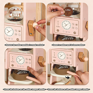 Jouet en bois pour enfants : Machine à café, four à micro-ondes, lave-linge, sèche-linge, plaque à induction, rôle de femme au foyer - Product Image 3