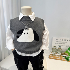 Nouvelle collection Printemps 2026 : <span class=keywords><strong>Gilet</strong></span> tricoté pour garçon motif dessin animé - Cape décontractée coréenne élégante et tendance pour enfants - Product Image 1