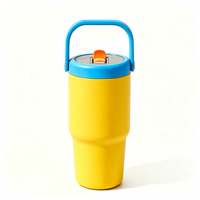 Tasse isotherme sous vide avec poignée et couvercle à clapet, mug de voyage pour café, thé, eau, compatible porte-gobelet de voiture