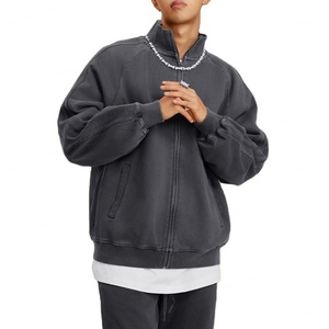 Fabricants de vestes en coton molletonné lourd à fermeture éclair pour vêtements personnalisés, vestes pour hommes de haute qualité, délavées au soleil - Product Image 1