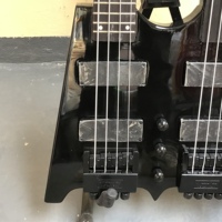 Basse Électrique sans Tête à Double Manche 4+4 6+4s, Acajou Brillant, Micros H-H, Accastillage Noir, Livraison Gratuite