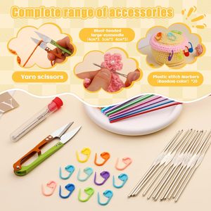 Kit de Agujas de Ganchillo de Aluminio 75801, Juego de Agujas de Tejer Multicolores, Ganchos de Ojo Grande, Marcadores de Puntos, Almacenamiento Cuadrado - Product Image 4