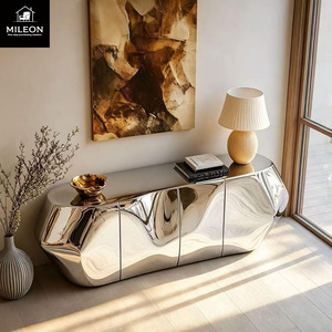 Buffet en acier inoxydable effet <span class=keywords><strong>miroir</strong></span>, console moderne à ondes irrégulières, meuble de rangement de luxe pour salon - Product Image 3