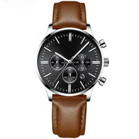 Montre Homme Vintage en Gros Personnalisée Chronographe Quartz Bracelet Cuir Alliage de Zinc Acier Inoxydable Cadran en Verre Étanche 3ATM