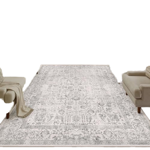 HUGEAR Vintage <strong>Grey</strong> Floral Rectangle Living Room <strong>Rug</strong> 240x300cm Non-Slip Machine Washable Short Pile <strong>Bedroom</strong> Office Girls Boys - Product Image 1