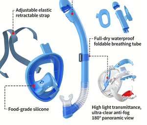 <span class=keywords><strong>Masque</strong></span> de plongée intégral réglable pour enfants, option personnalisée, étanche, anti-buée, vue large à 180°, silicone liquide, matériau PC - Product Image 3