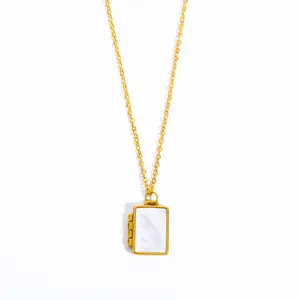 Pearl Shell Rectangle Round Locket Pendants Necklaces ,Photos Frame Gold Plated Pendant Necklace