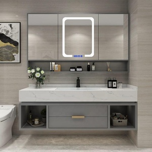 Meuble-lavabo flottant moderne personnalisé de 60 pouces en placage de contreplaqué <span class=keywords><strong>noir</strong></span> et blanc, étanche, pour projets hôteliers et d'appartements - Product Image 5