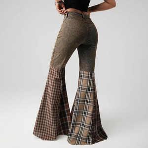 Jeans di Alta Qualità per <span class=keywords><strong>Donna</strong></span>, Produttore di Pantaloni Personalizzati, Jeans a Zampa con Inserti a Quadretti per <span class=keywords><strong>Donna</strong></span> - Product Image 2