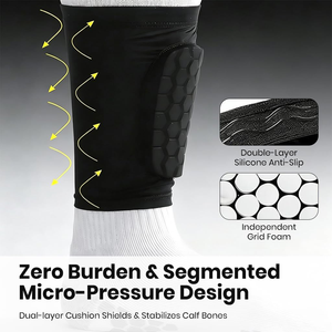Protège-tibias de football en nid d'abeille personnalisés de haute qualité avec logo, sangles de maintien et coussinets de compression pour mollets - Product Image 3