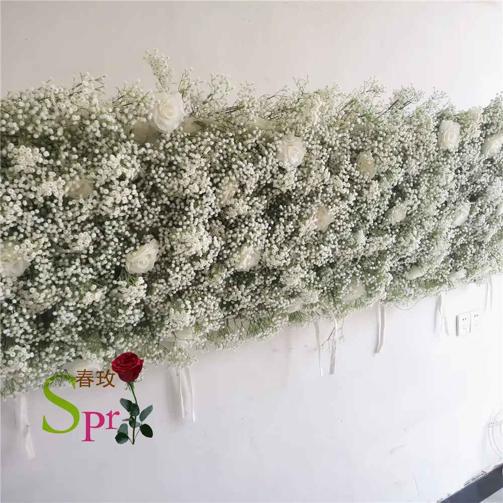 SPR Desain Baru Latar Belakang Pernikahan 3D Kain Belakang Putih Babybreath Bunga Dinding Menggulung Dinding Bunga